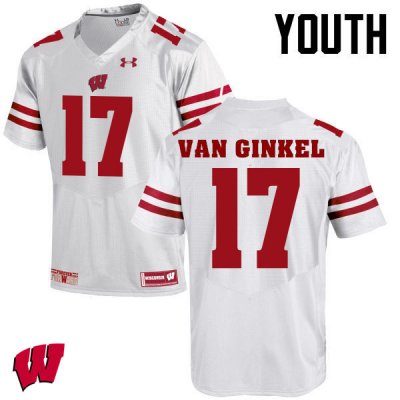 Youth Wisconsin Badgers NCAA #17 Andrew Van Ginkel White Authentic Under Armour Stitched College Football Jersey ZX31D72YQ